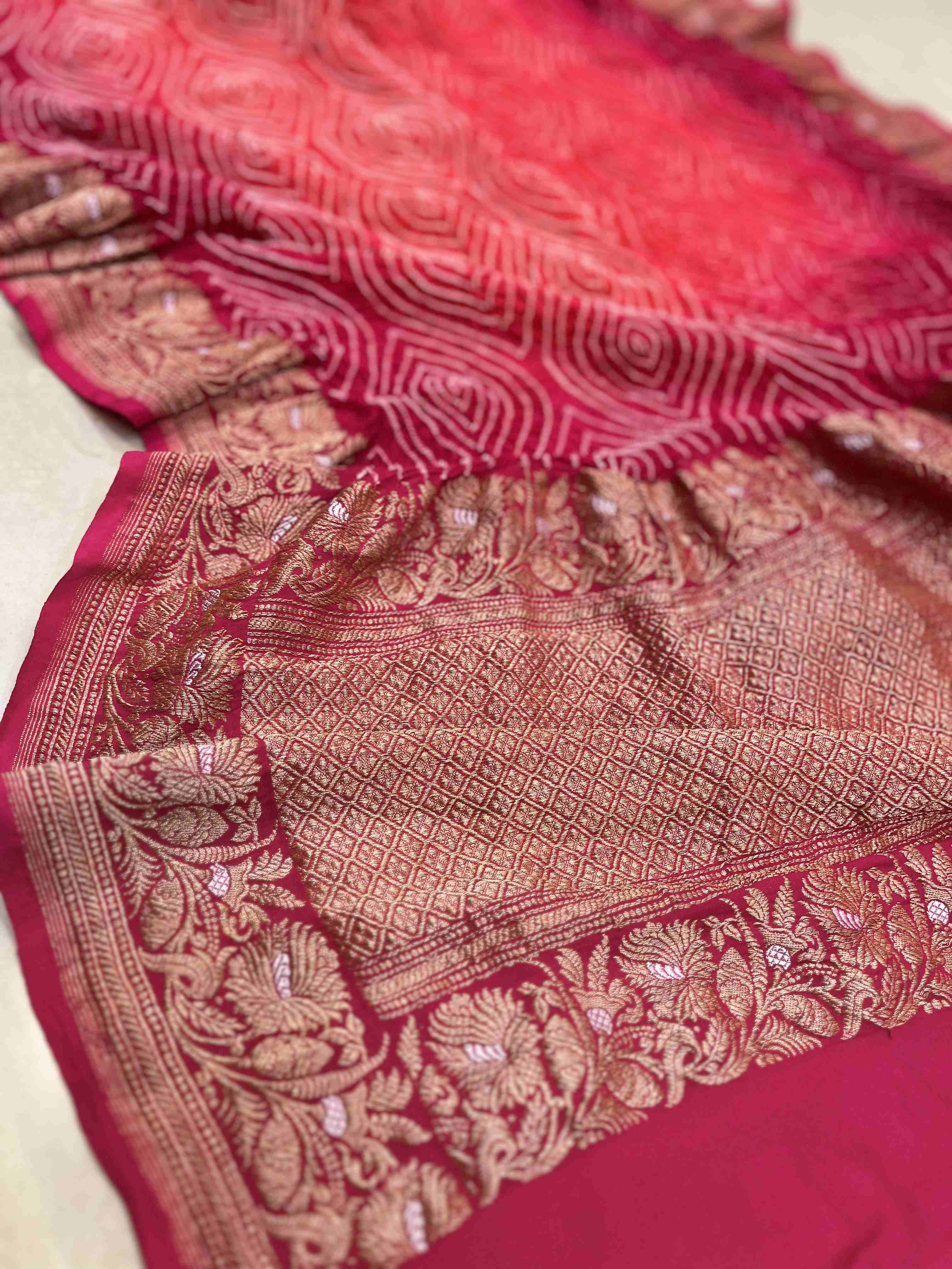 Rani Gulnaar Kadwa Bandhani Saree view 2