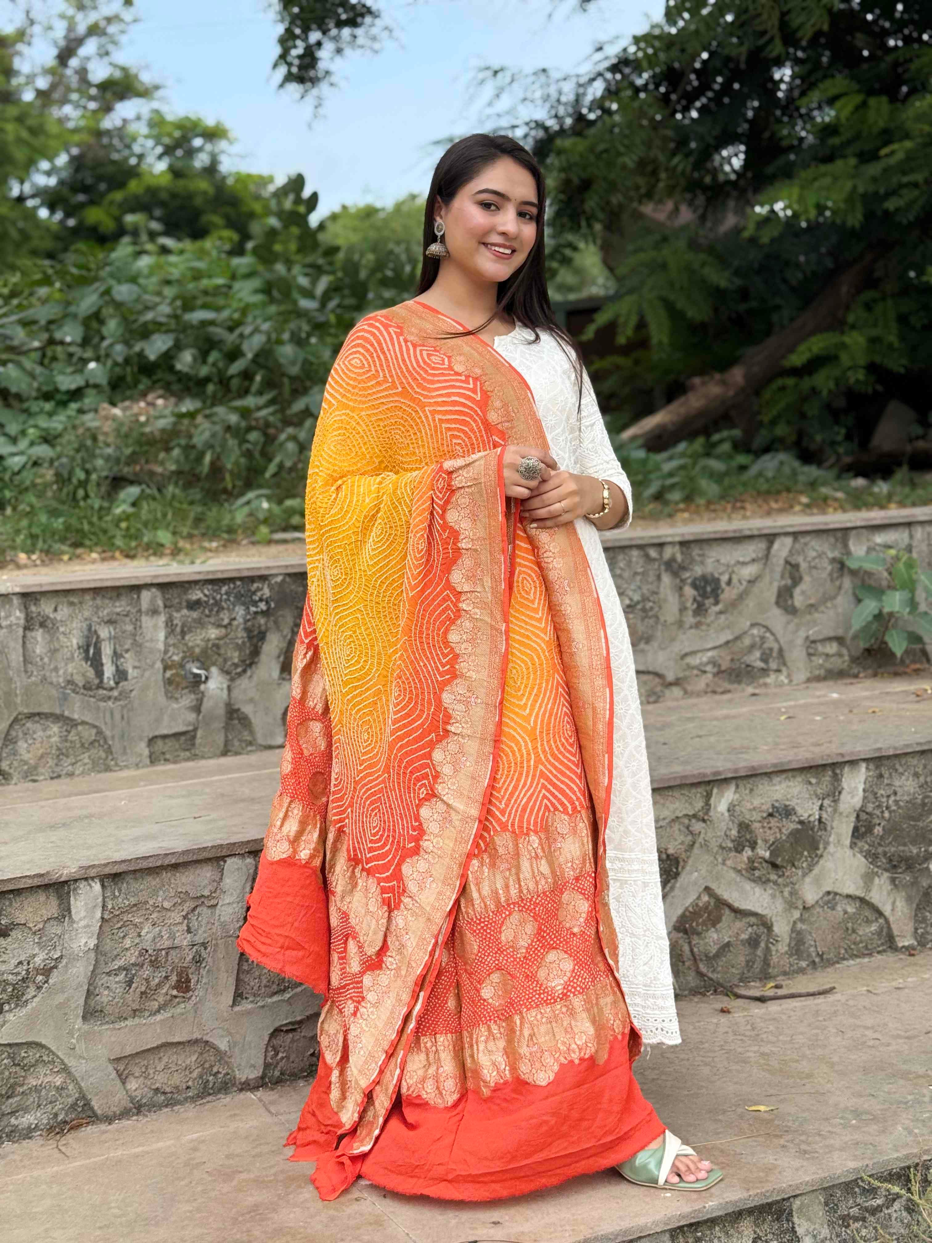 Sunehri Kesari Bandhani Dupatta view 2
