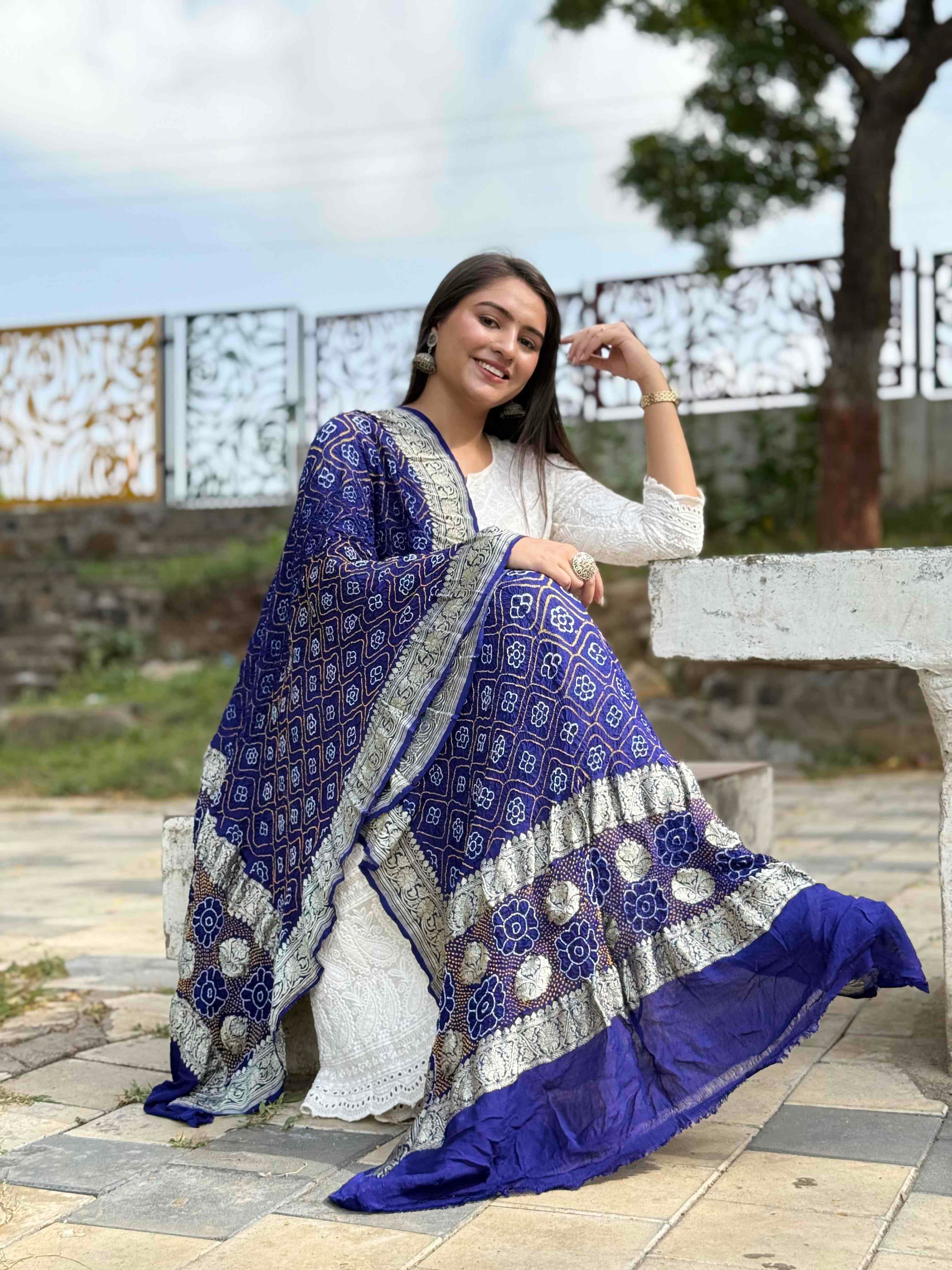 Shahi Neel Bandhani Dupatta view 1