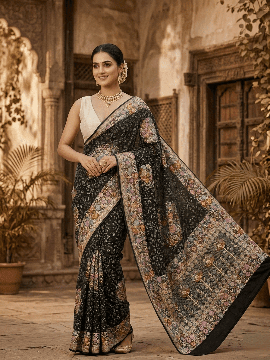 Mehrab-E-Noor Bandhej Saree view 2